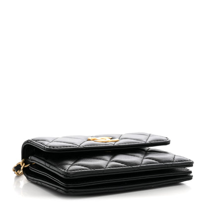 Chanel Lambskin Quilted Pearl Crown Clutch With Chain Black 4 of 10