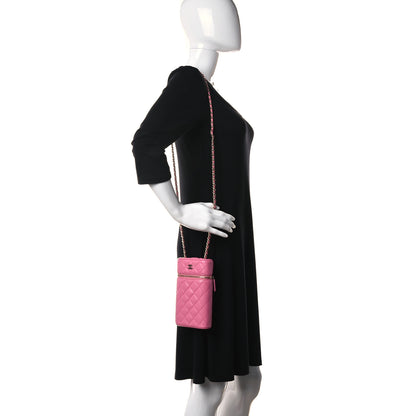 Chanel Caviar Quilted Phone Holder With Chain Pink 2 of 16