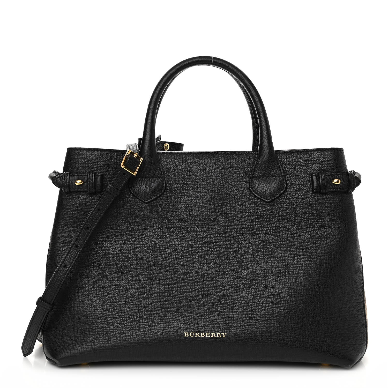Burberry Derby Calfskin House Check Medium Banner Tote Black 1 of 11