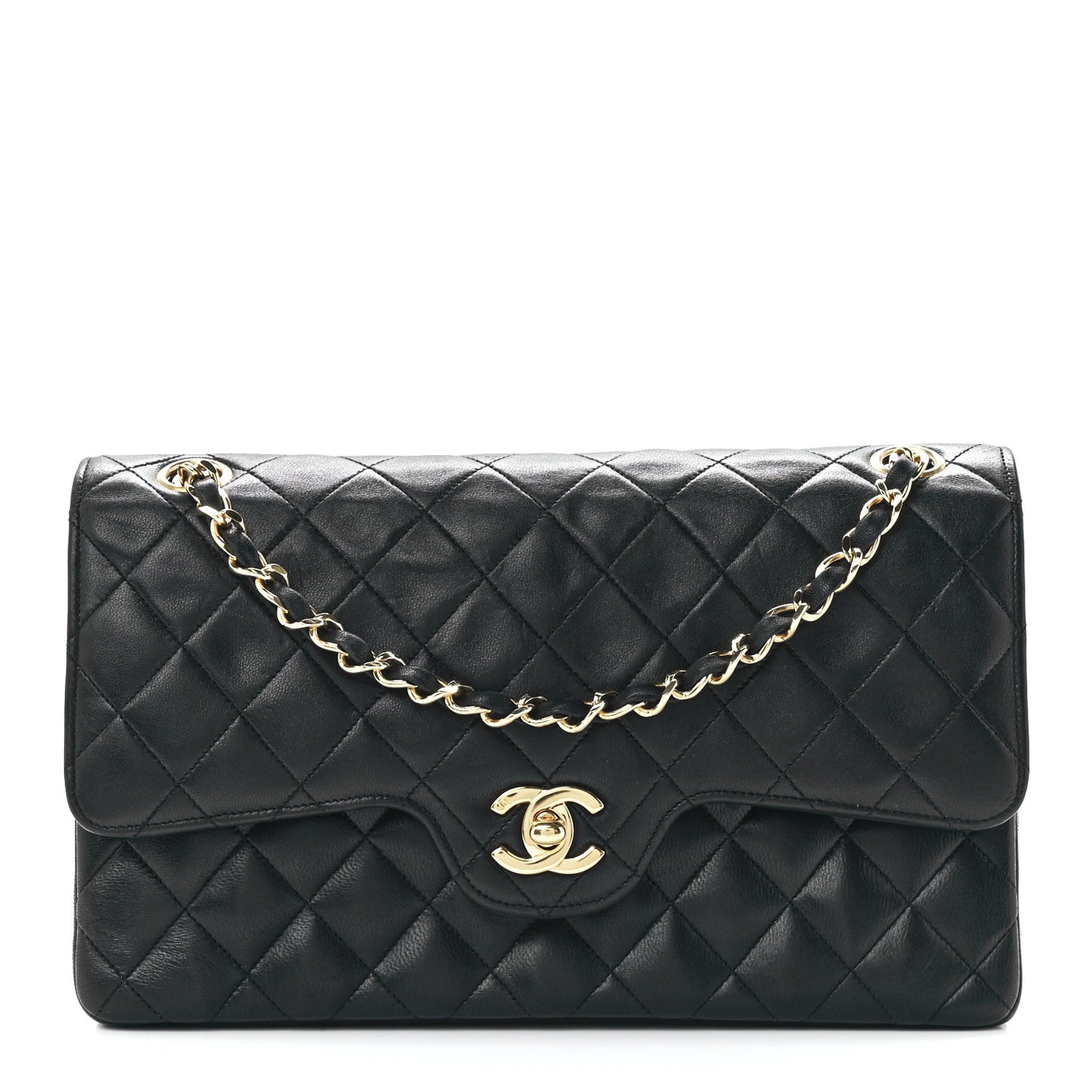 Lambskin Quilted Medium Double Flap Black