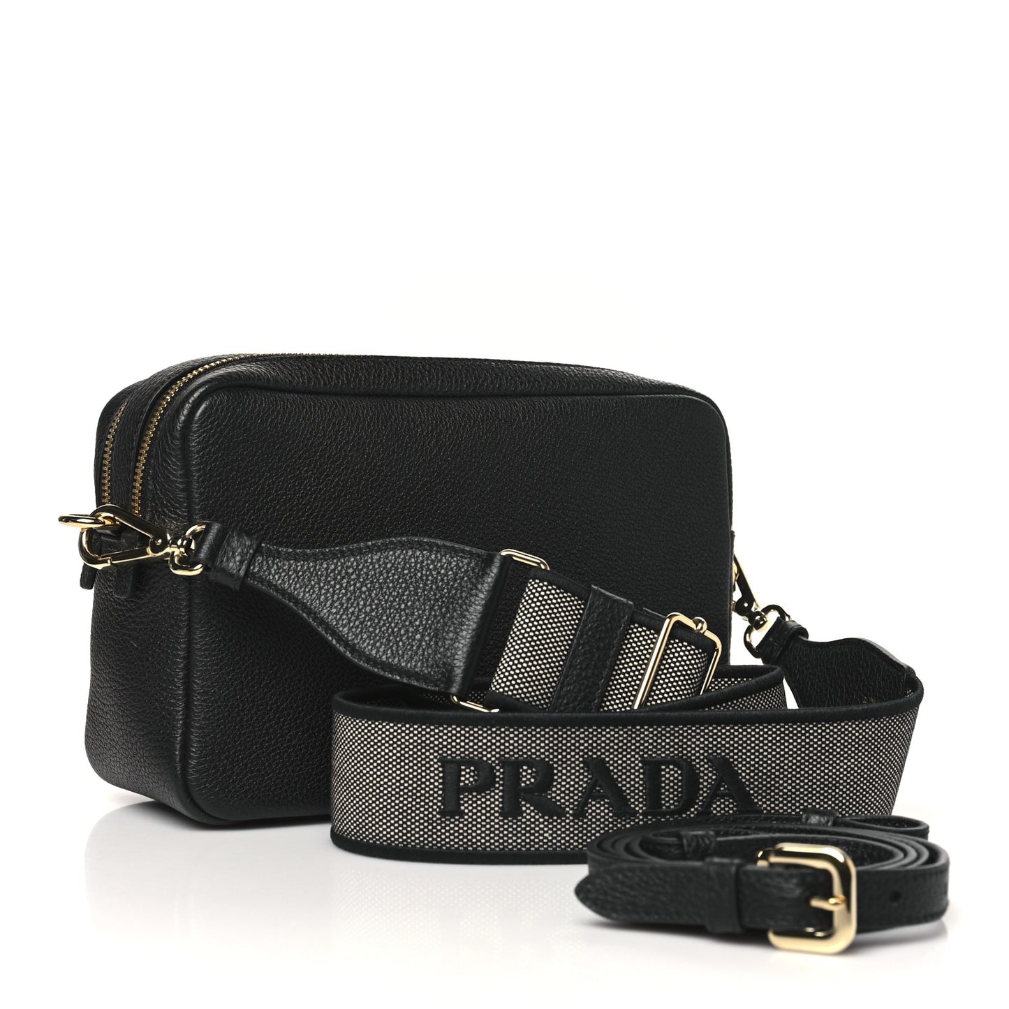 Vitello Daino Soft Medium Double Zip Shoulder Bag Black