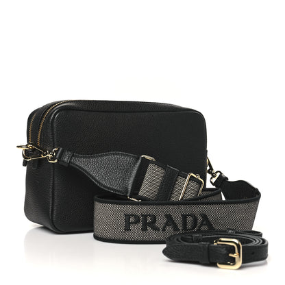 Prada Vitello Daino Soft Medium Double Zip Shoulder Bag Black 3 of 12