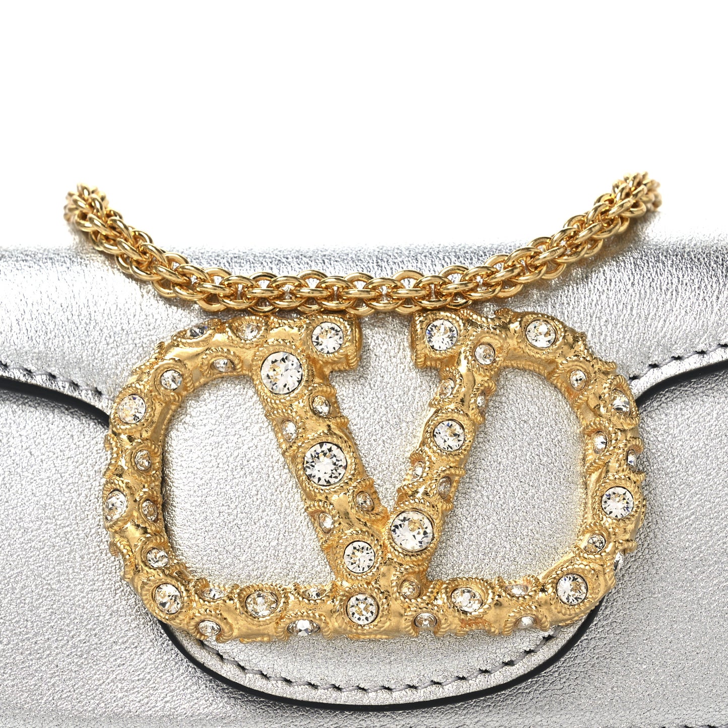 Laminated Calfskin Crystal Vlogo Micro Loco Shoulder Bag Silver Crystal