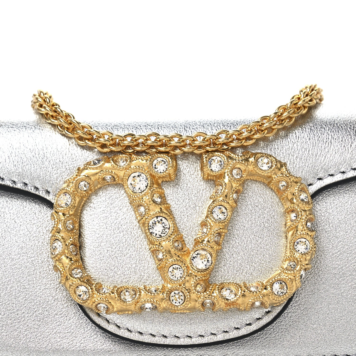Valentino Garavani Laminated Calfskin Crystal Vlogo Micro Loco Shoulder Bag Silver Crystal 7 of 9