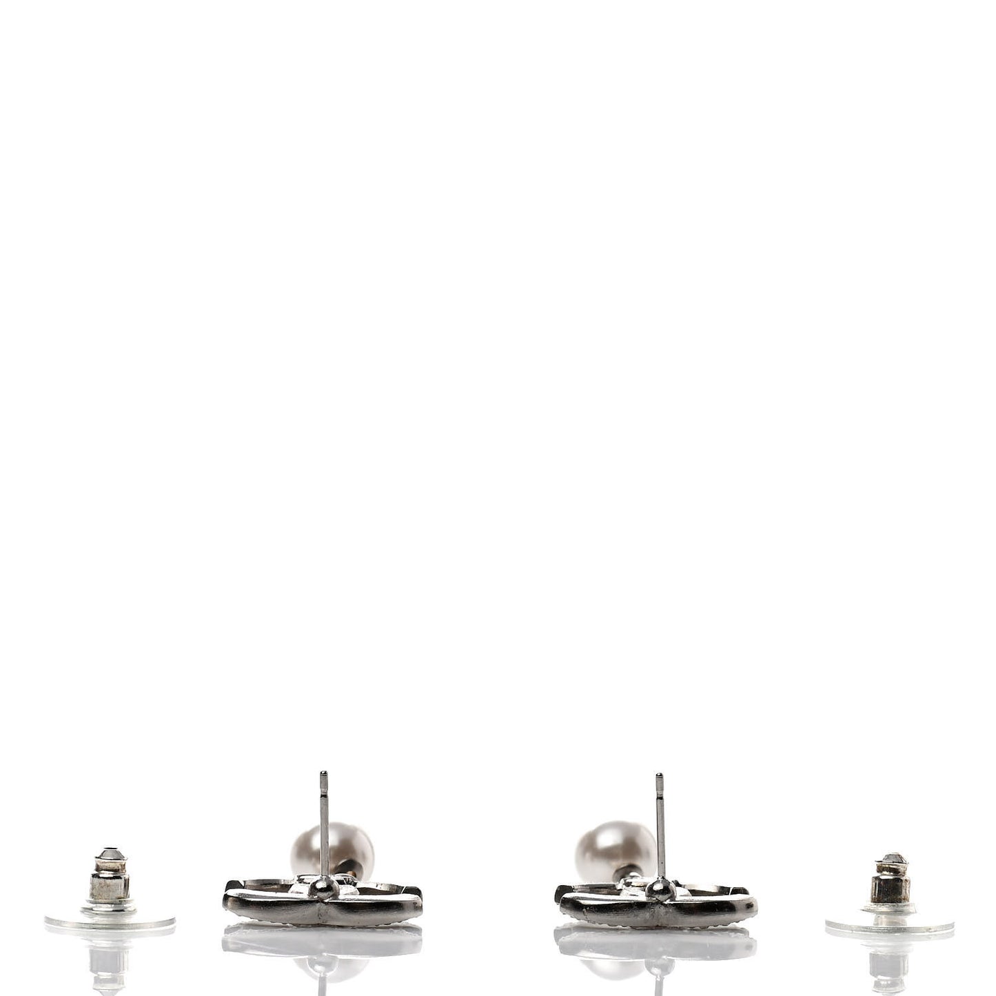 Crystal Pearl CC Drop Earrings Silver Pearly White