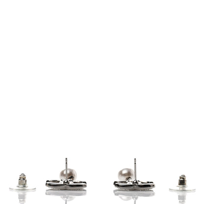 Chanel Crystal Pearl CC Drop Earrings Silver Pearly White 3 of 5