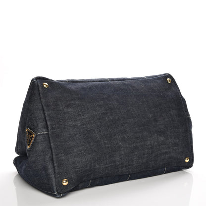 Prada Denim Logo Tote Blue Rosso 4 of 9