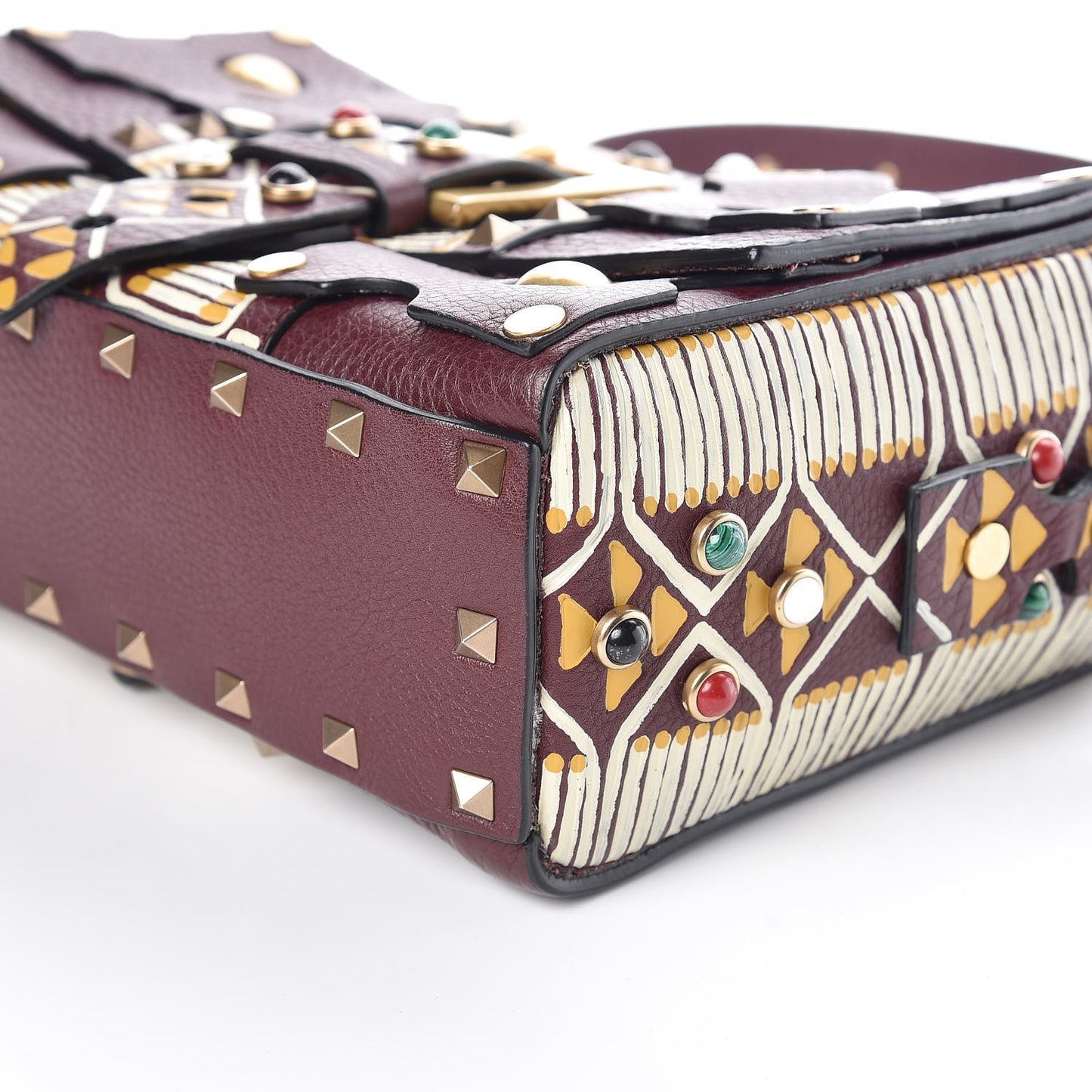 Calfskin Tribal Rockstud Shoulder Bag Rubin