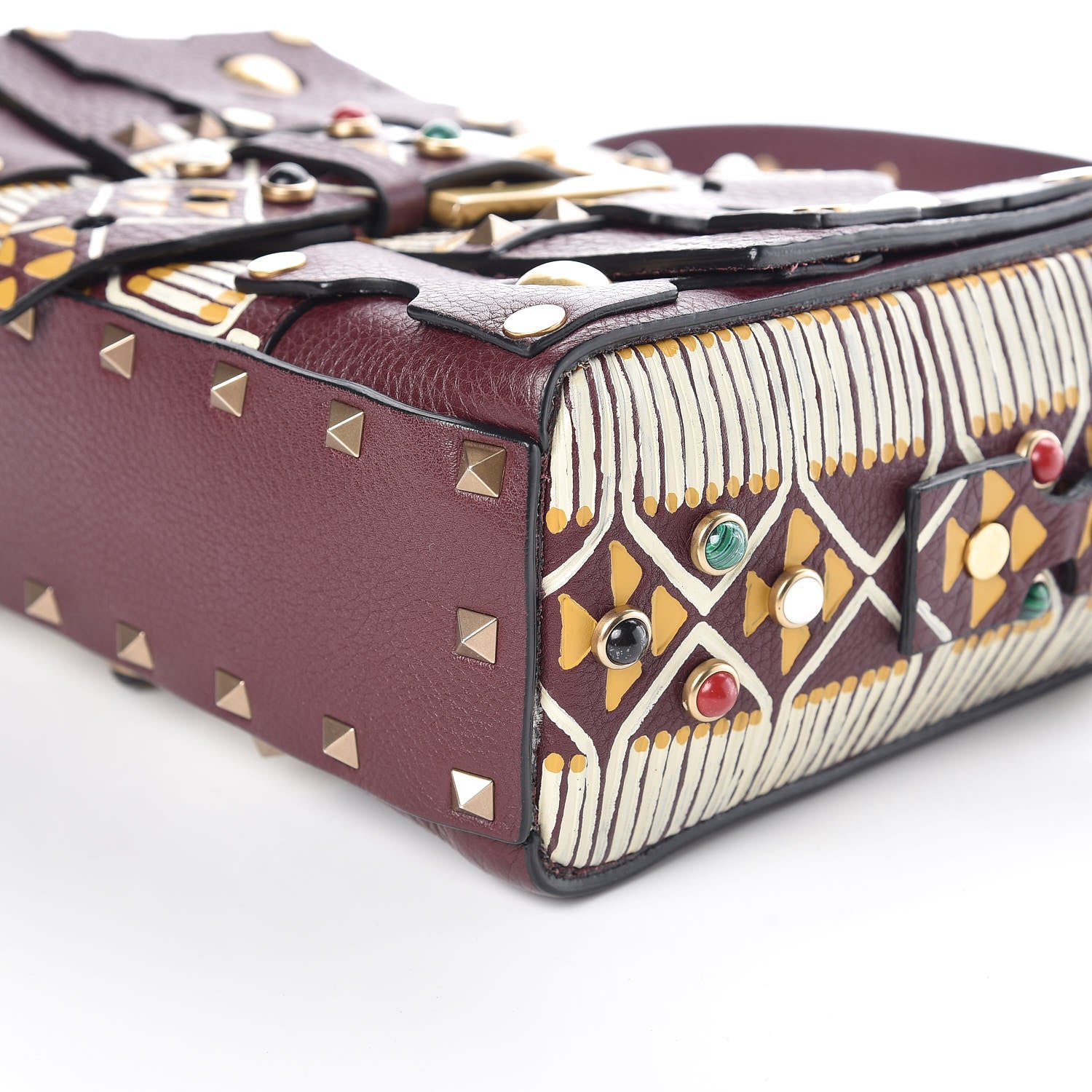 Valentino Garavani Calfskin Tribal Rockstud Shoulder Bag Rubin 6 of 10