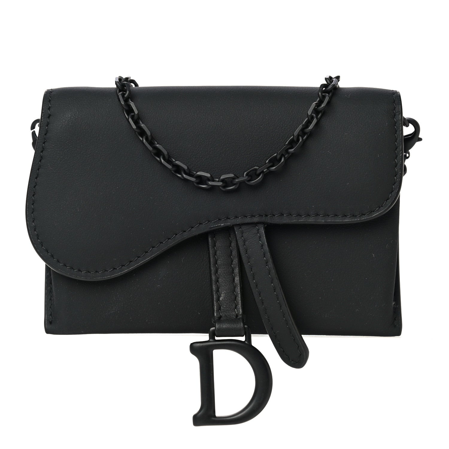 Christian Dior Ultra Matte Calfskin Nano Saddle Chain Pouch Black 1 of 10
