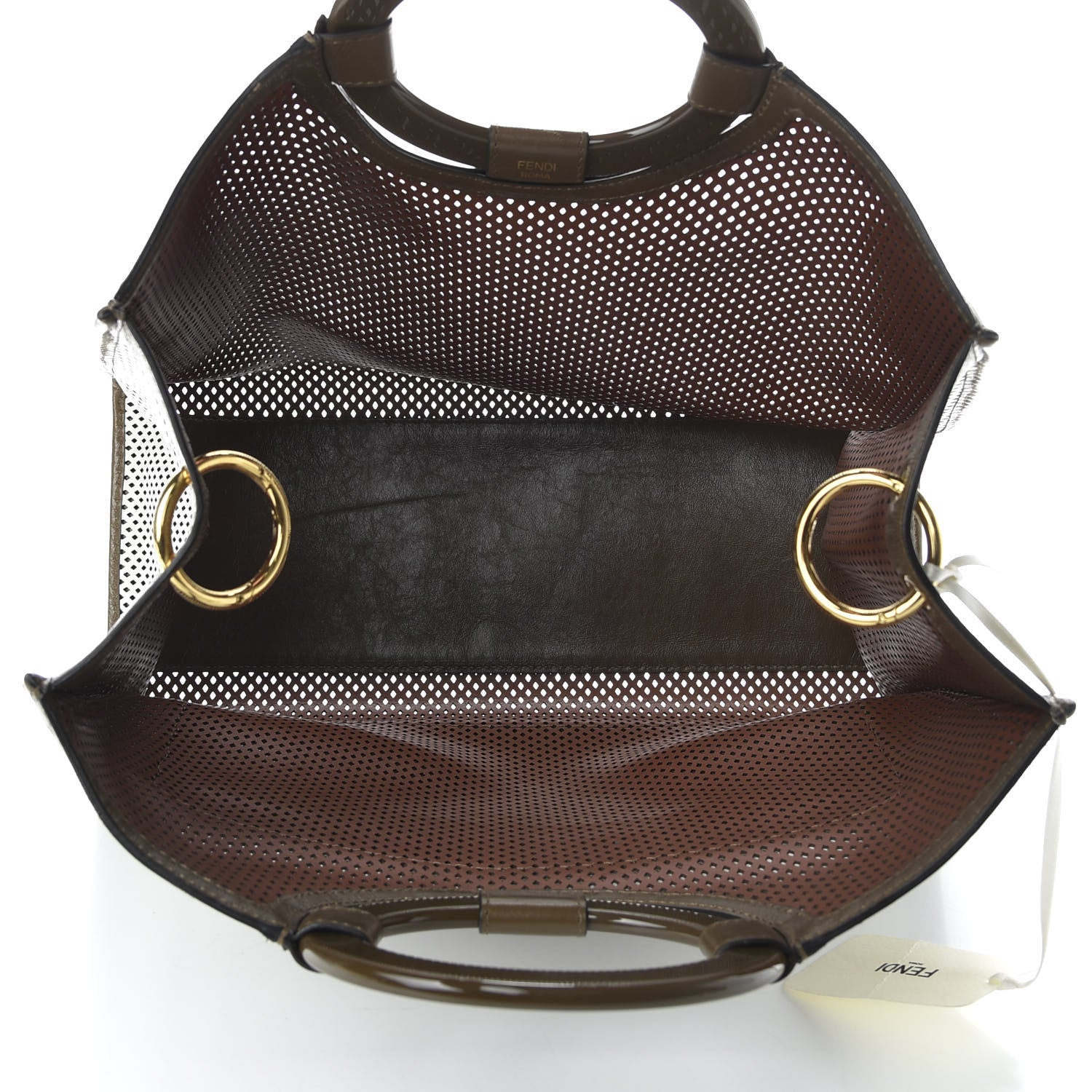 Fendi Vitello Liberty Glossy Lambskin Perforated Large Runaway Shopper Tote White Ice Rust Maya 5 of 10