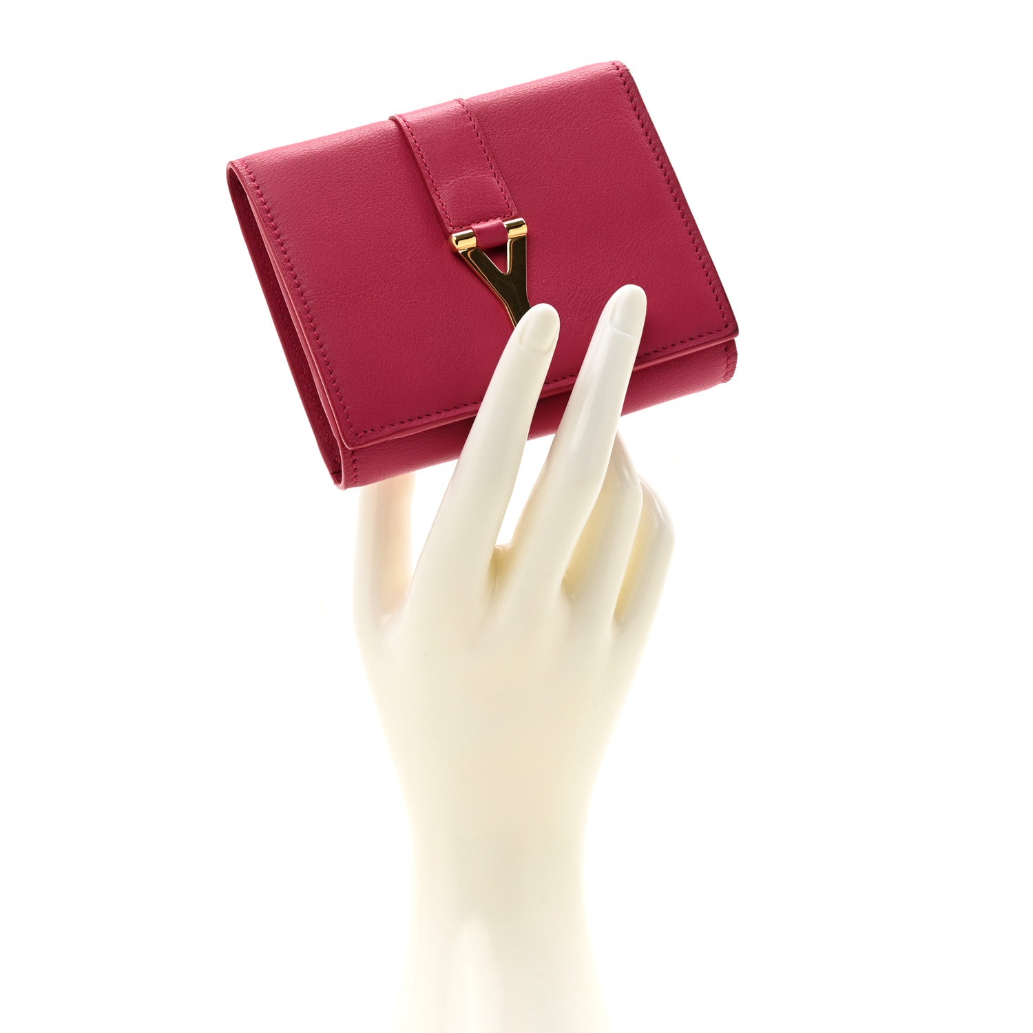 Saint Laurent Calfskin Classic Y Compact Wallet Fuchsia 2 of 9