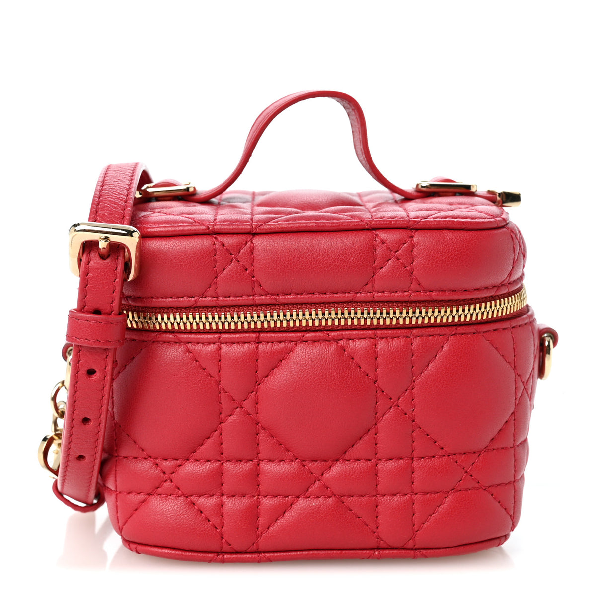 Lambskin Cannage Micro Lady Dior Vanity Case Red