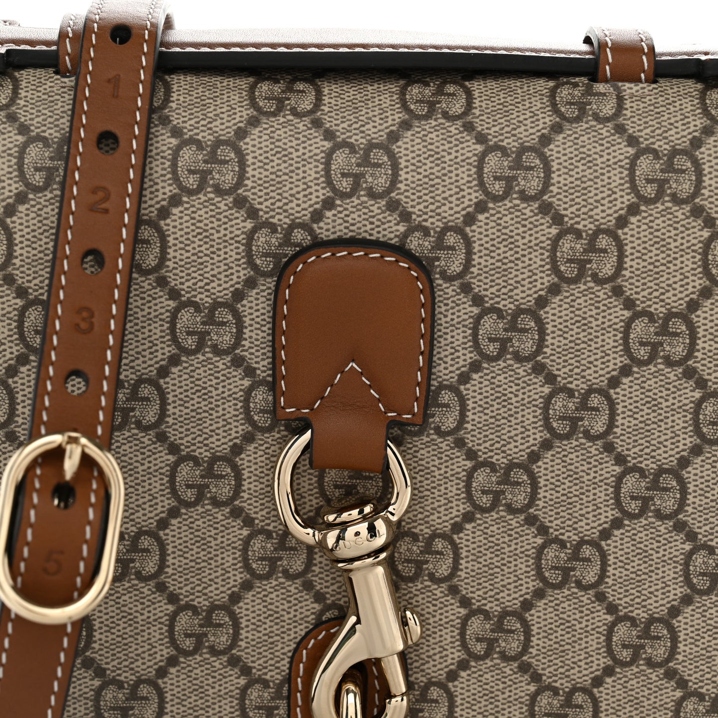 GG Supreme Monogram Textured Calfskin Emblem Mini Shoulder Bag Beige Dark Brown