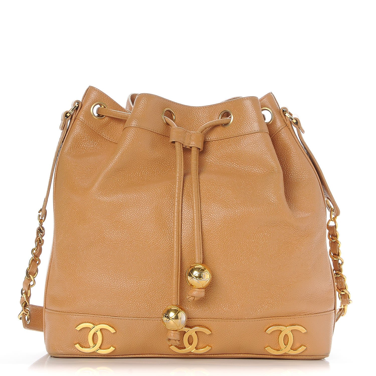 Chanel Caviar CC Drawstring Shoulder Bag Beige 1 of 11
