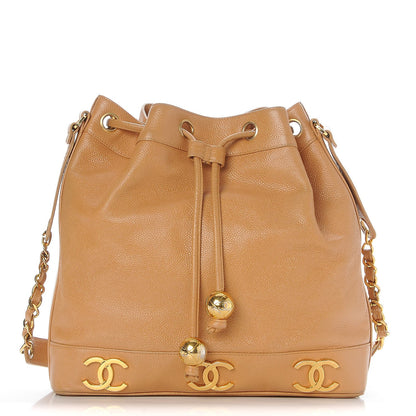 Chanel Caviar CC Drawstring Shoulder Bag Beige 1 of 11