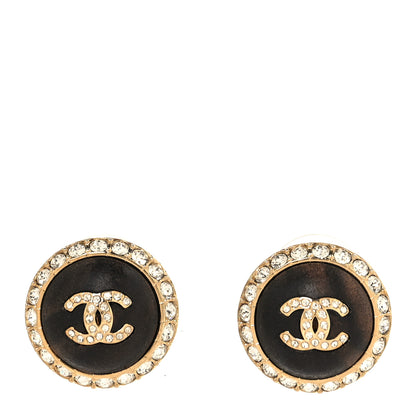 Chanel Metal Wood Crystal CC Round Earrings Gold Brown 1 of 5