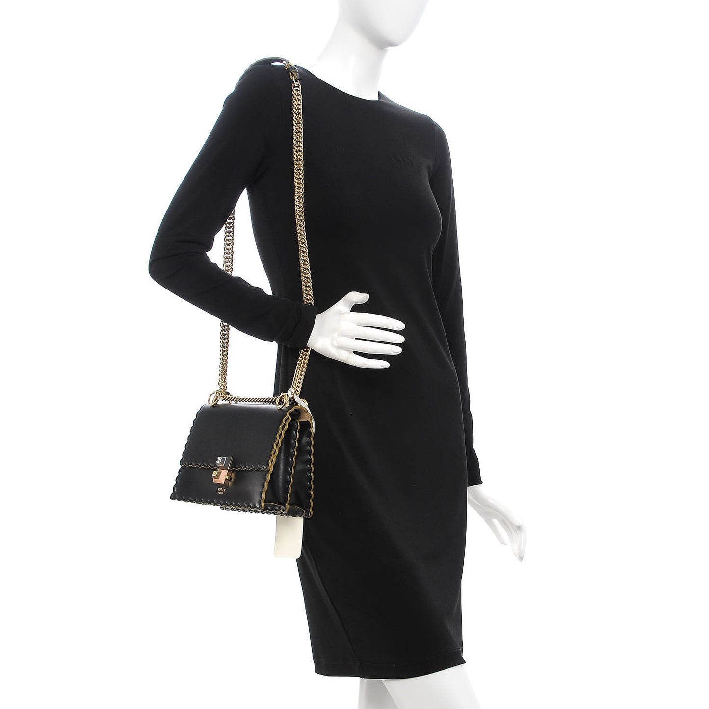 Vitello Liberty Scalloped Studded Small Kan I Shoulder Bag Black
