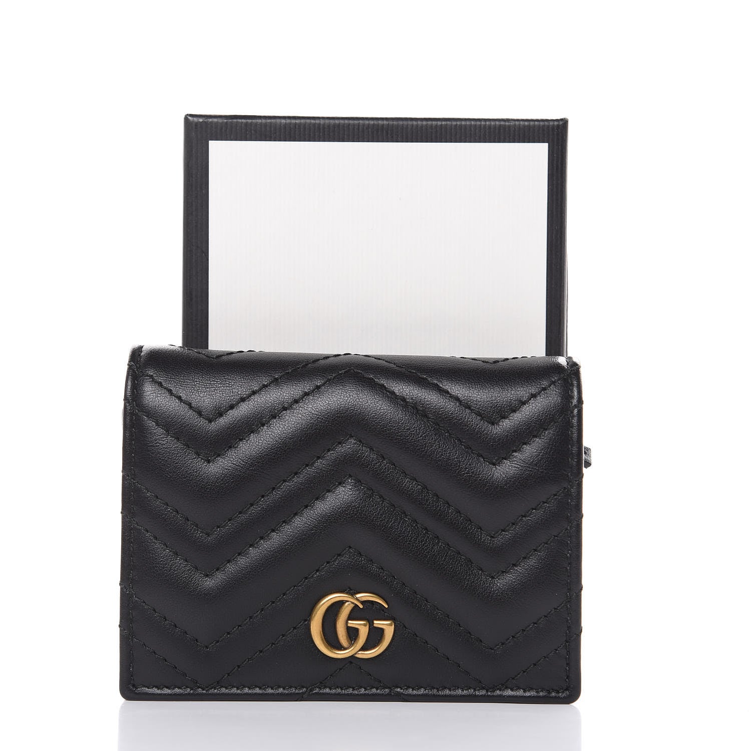Gucci Calfskin Matelasse GG Marmont Card Case Wallet Black 7 of 8