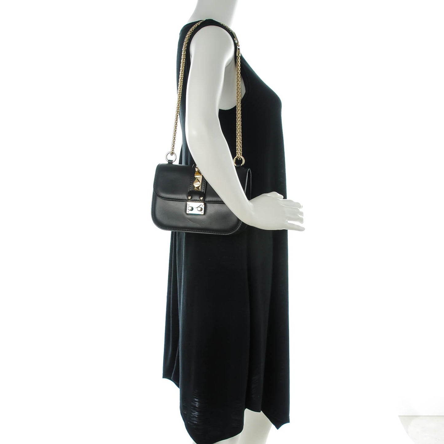 Vitello Small Glam Lock Rockstud Flap Black
