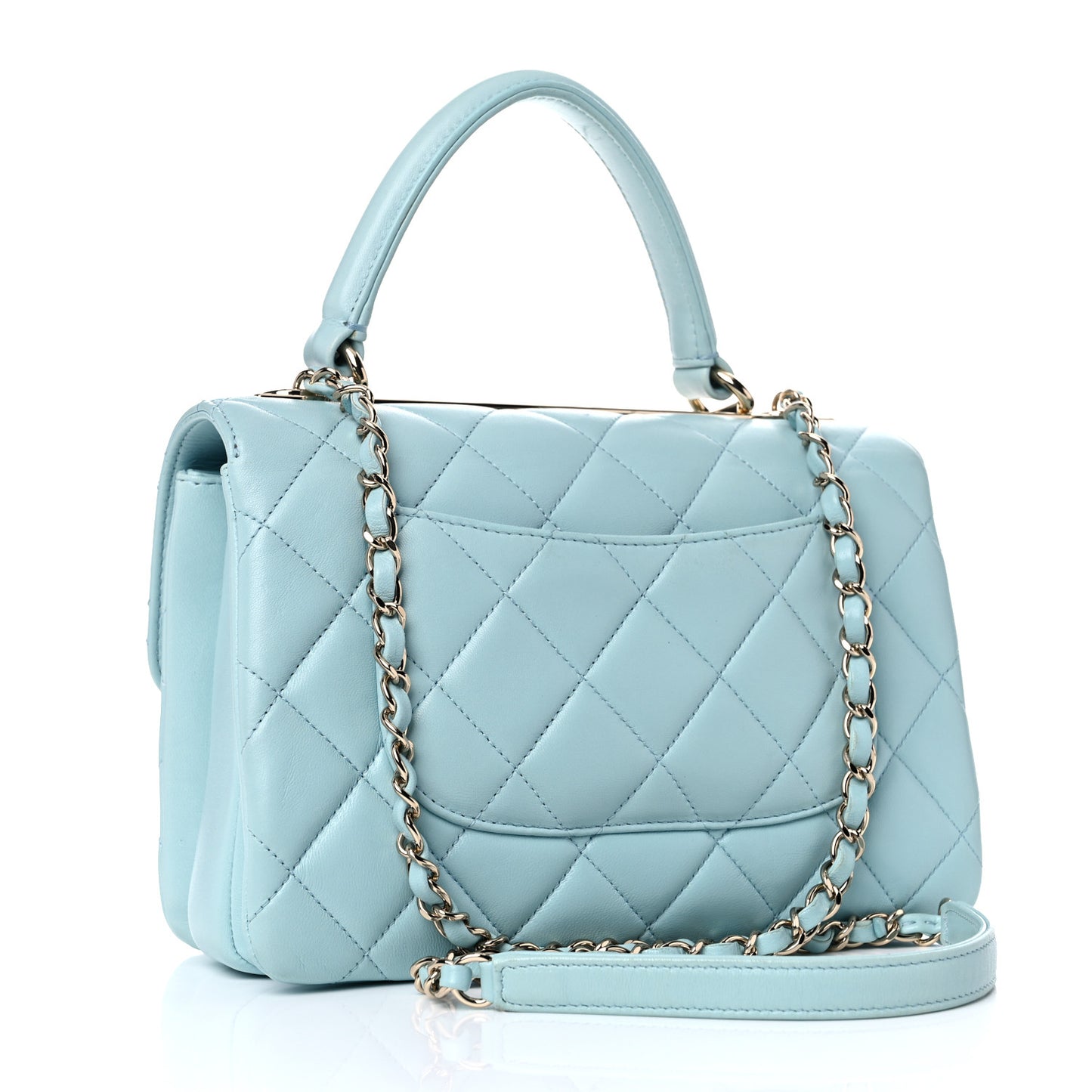 Lambskin Quilted Small Trendy CC Flap Dual Handle Bag Light Blue