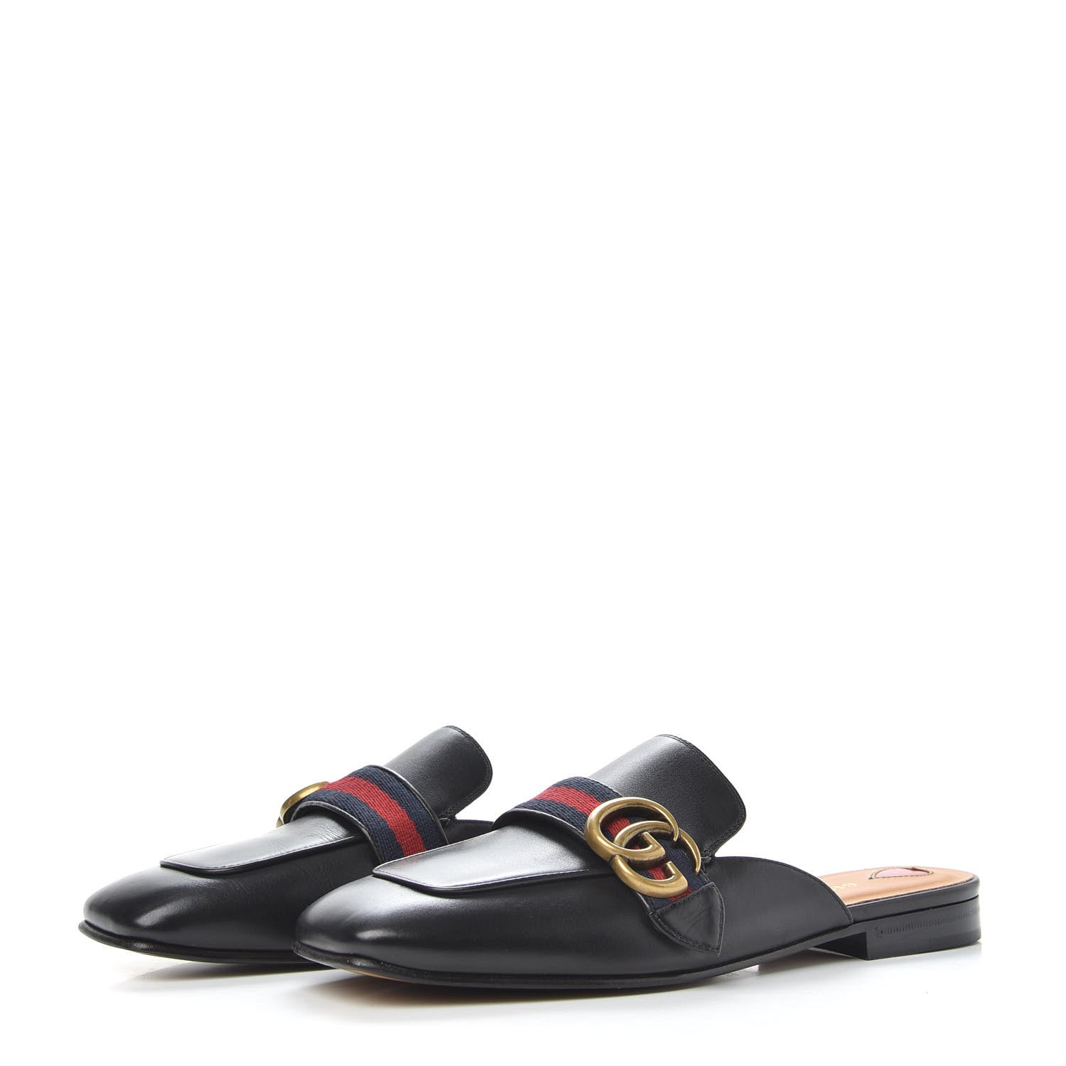 Gucci Calfskin Web Womens Peyton GG Slippers 37.5 Black 2 of 8