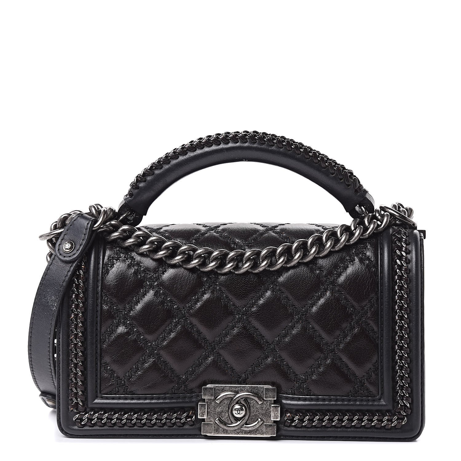 Chanel Calfskin Quilted Medium Boy Top Handle Flap Black 1 of 12
