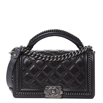 Chanel Calfskin Quilted Medium Boy Top Handle Flap Black 1 of 12