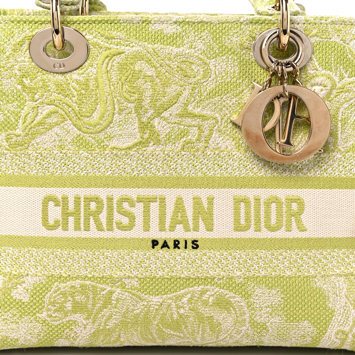 Christian Dior Canvas Toile De Jouy Reverse Embroidered Medium Lady D-Lite Green 11 of 13