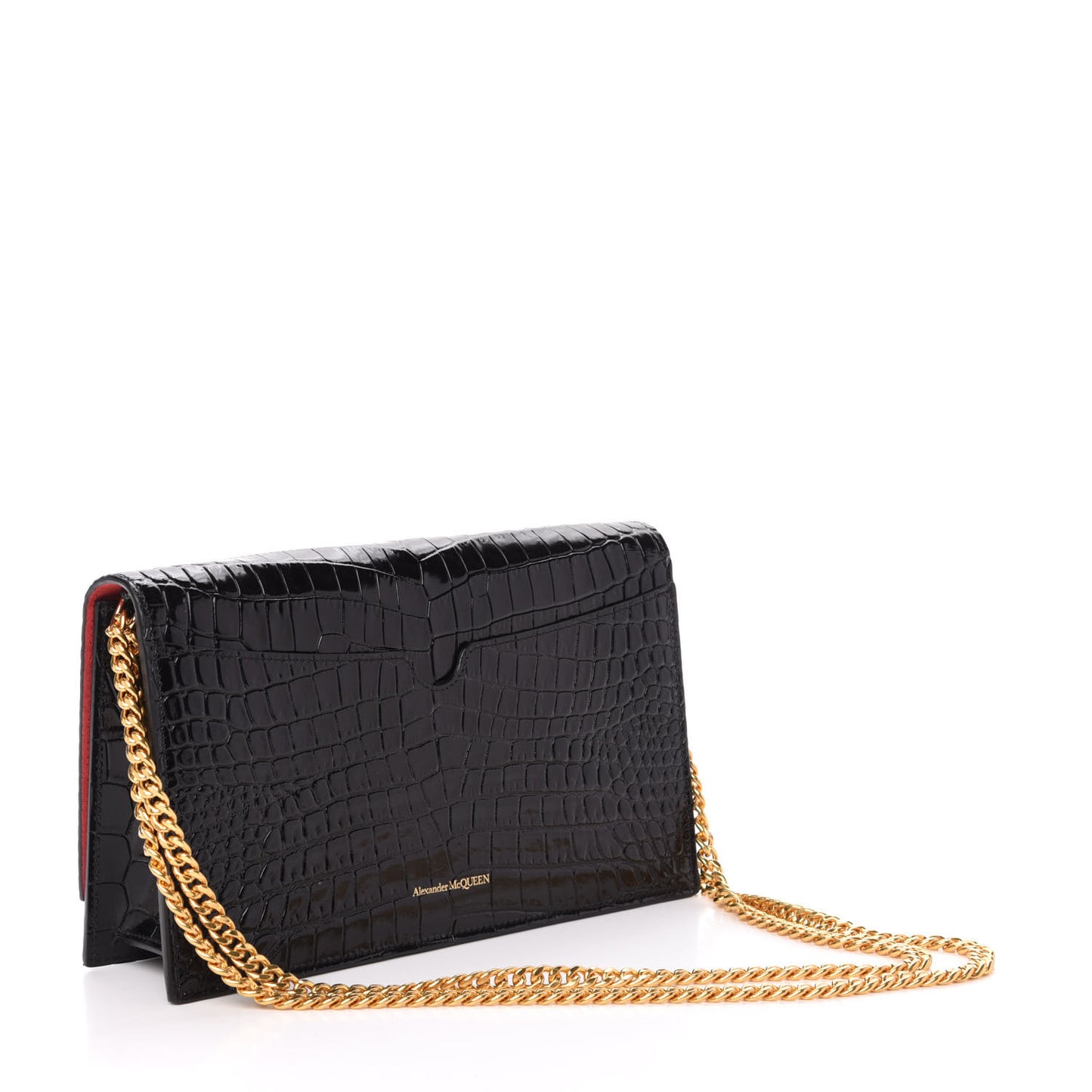 Calfskin Crocodile Embossed Skull Medium Shoulder Bag Black
