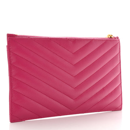 Saint Laurent Grain De Poudre Chevron Monogram Bill Pouch Bright Pink 3 of 7