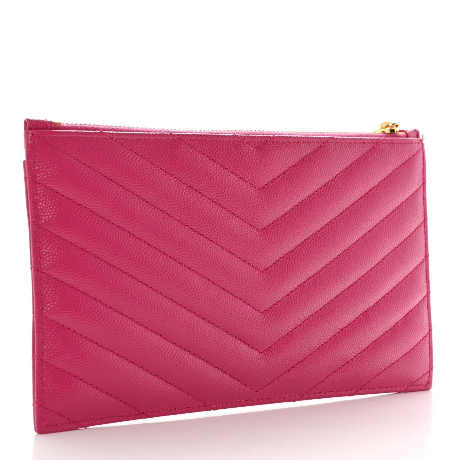 Saint Laurent Grain De Poudre Chevron Monogram Bill Pouch Bright Pink 3 of 7