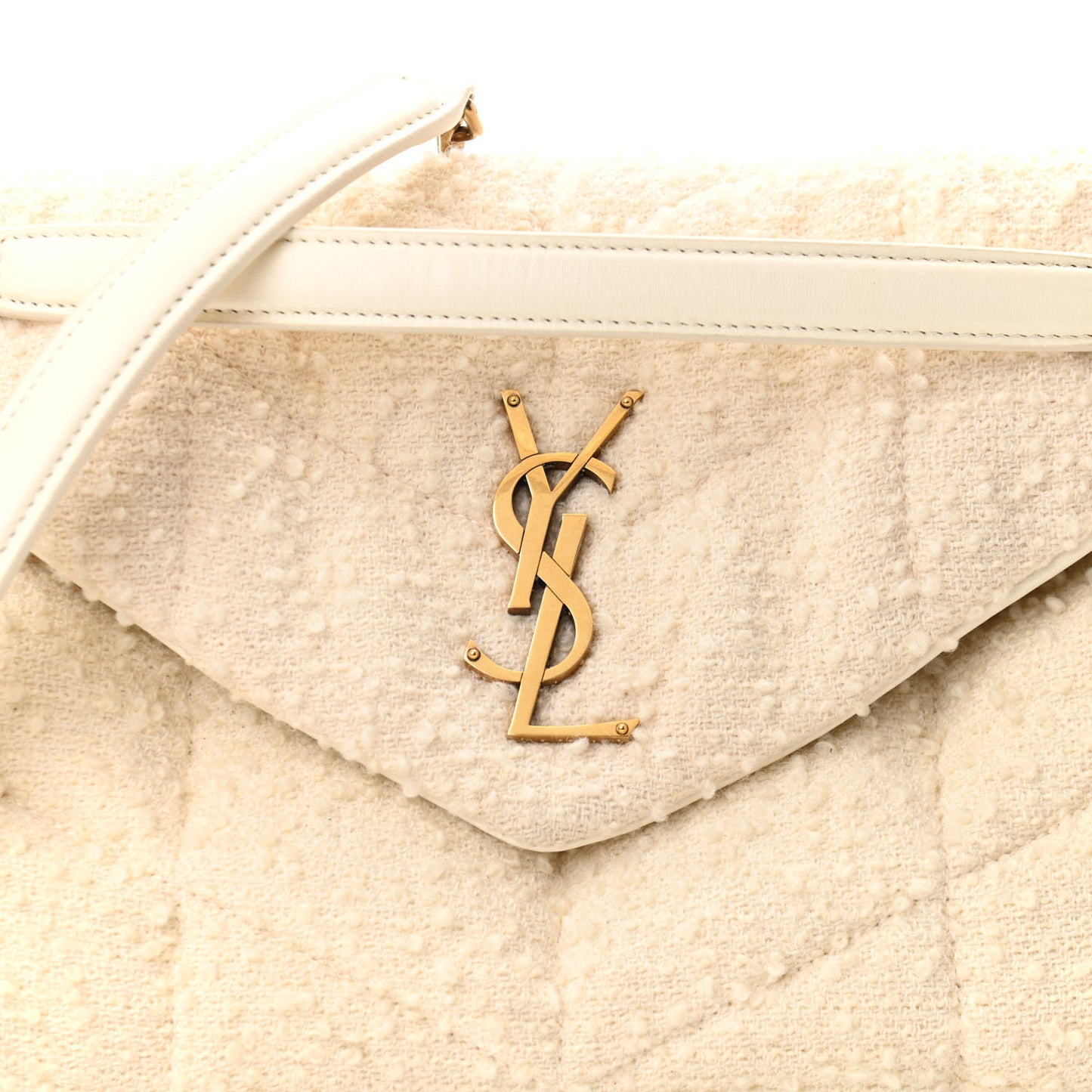 Boucle Tweed Quilted Small Loulou Puffer Monogram Chain Satchel Crema Soft