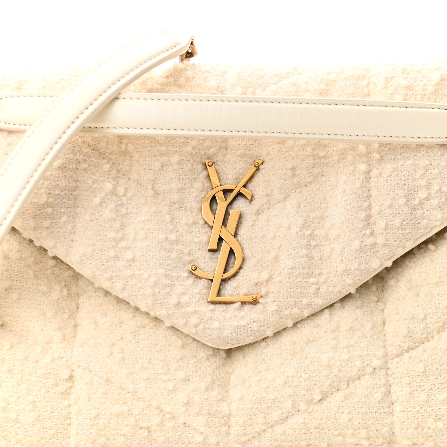 Saint Laurent Boucle Tweed Quilted Small Loulou Puffer Monogram Chain Satchel Crema Soft 8 of 10
