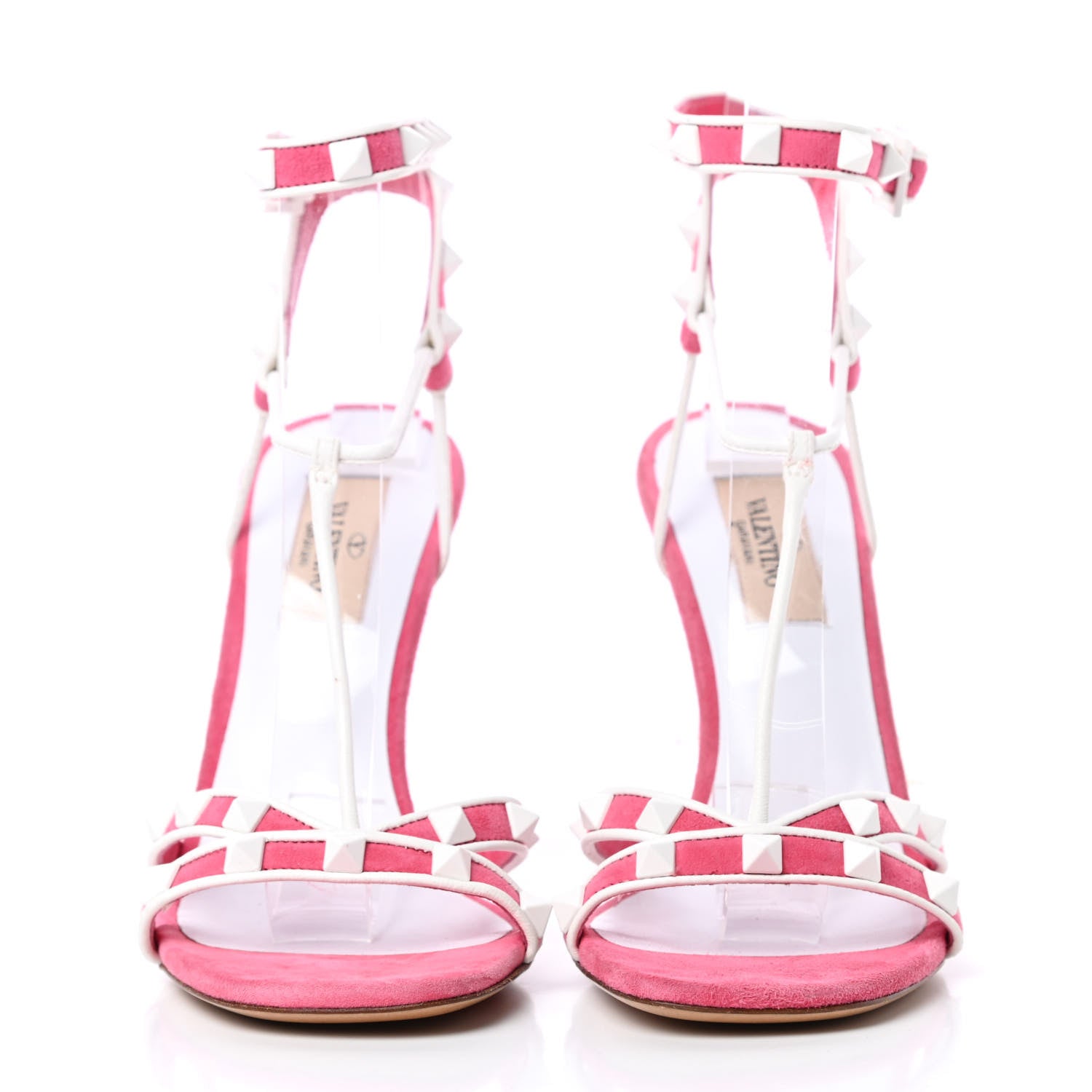 Valentino Garavani Suede Free Rockstud Ankle T-Strap 105mm Sandals 36.5 Shadow Pink White 2 of 9
