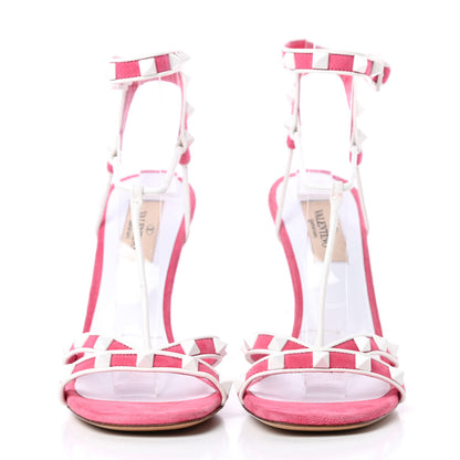 Valentino Garavani Suede Free Rockstud Ankle T-Strap 105mm Sandals 36.5 Shadow Pink White 2 of 9