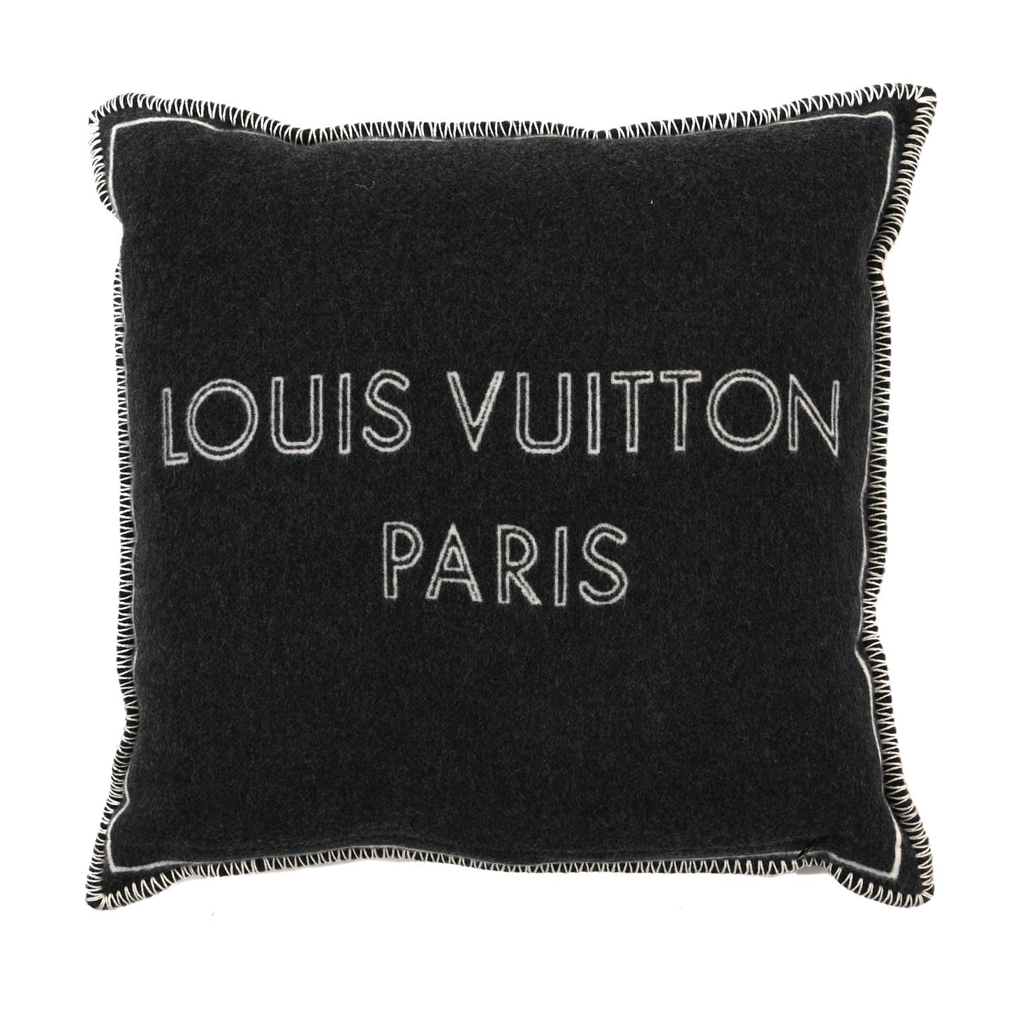 Wool Cashmere Monogram Cushion Pillow Grey White