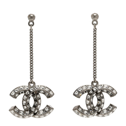 Chanel Baguette Crystal CC Drop Earrings Silver 1 of 5