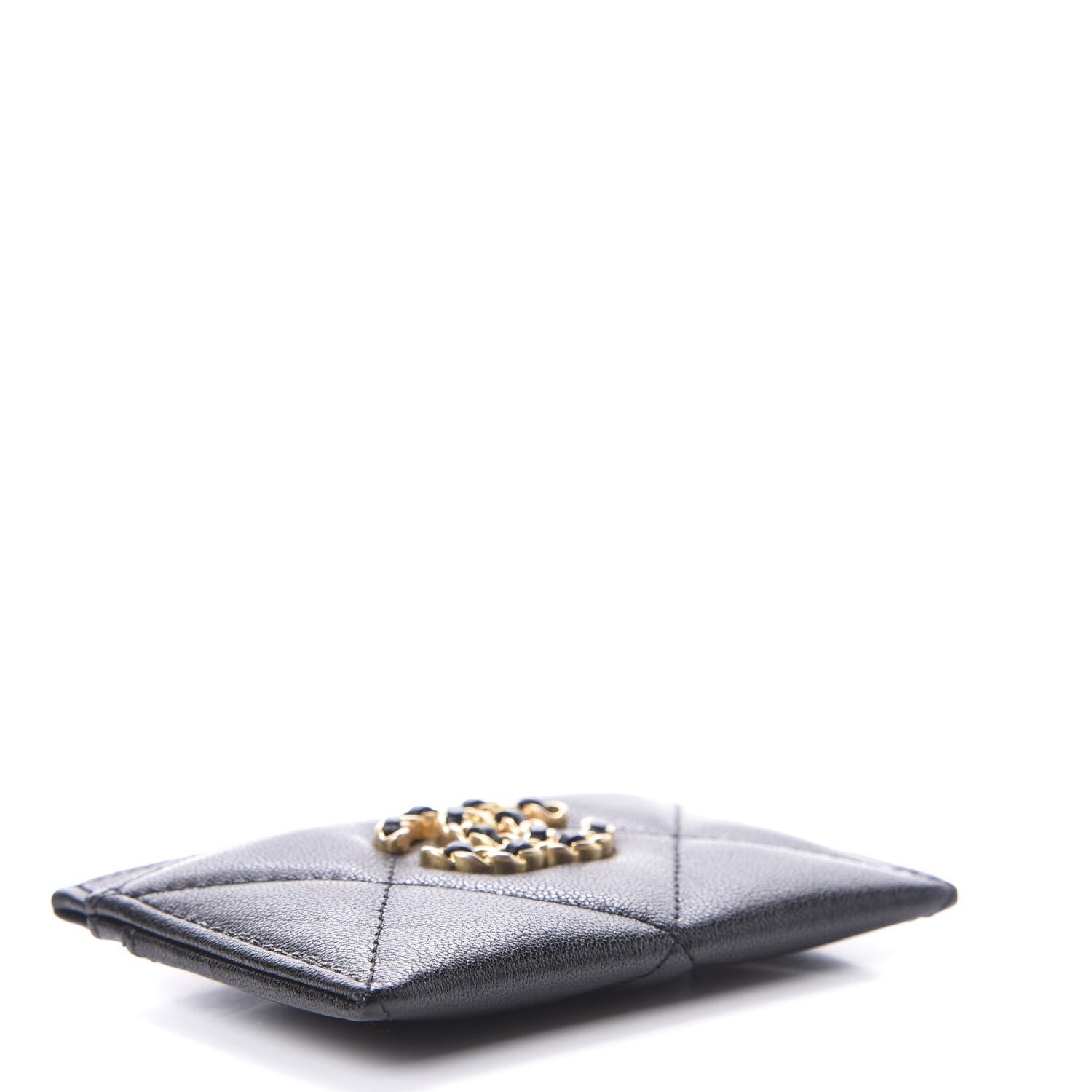 Chanel Shiny Goatskin Quilted Chanel 19 Card Holder Black 4 of 9