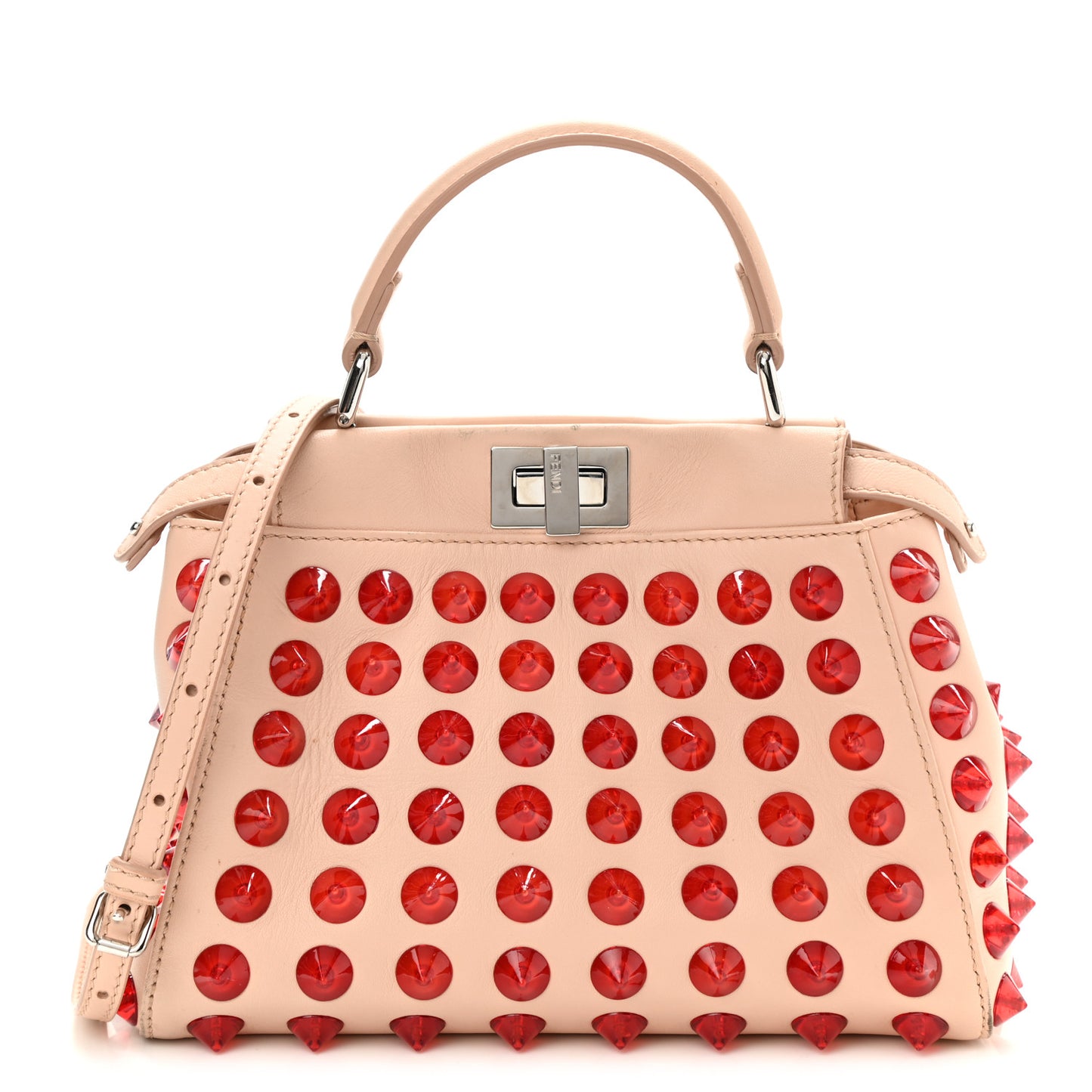 Nappa Studded Mini Peekaboo Iconic Satchel Light Pink Red