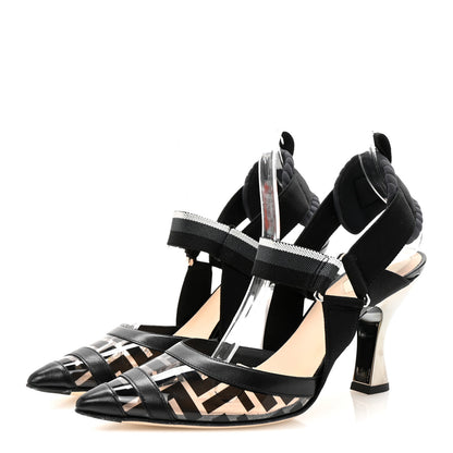 Fendi PVC Vitello FF Colibri 85mm Slingback Pumps 36.5 Transparent Black 4 of 8
