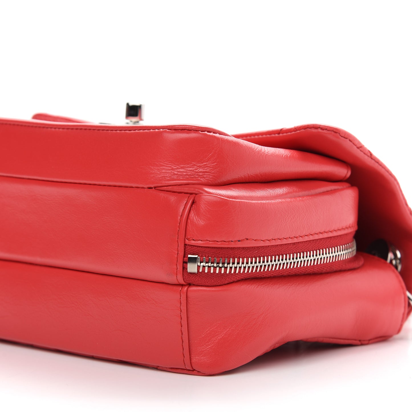 Aged Calfskin Quilted Express Zip Around Flap Red