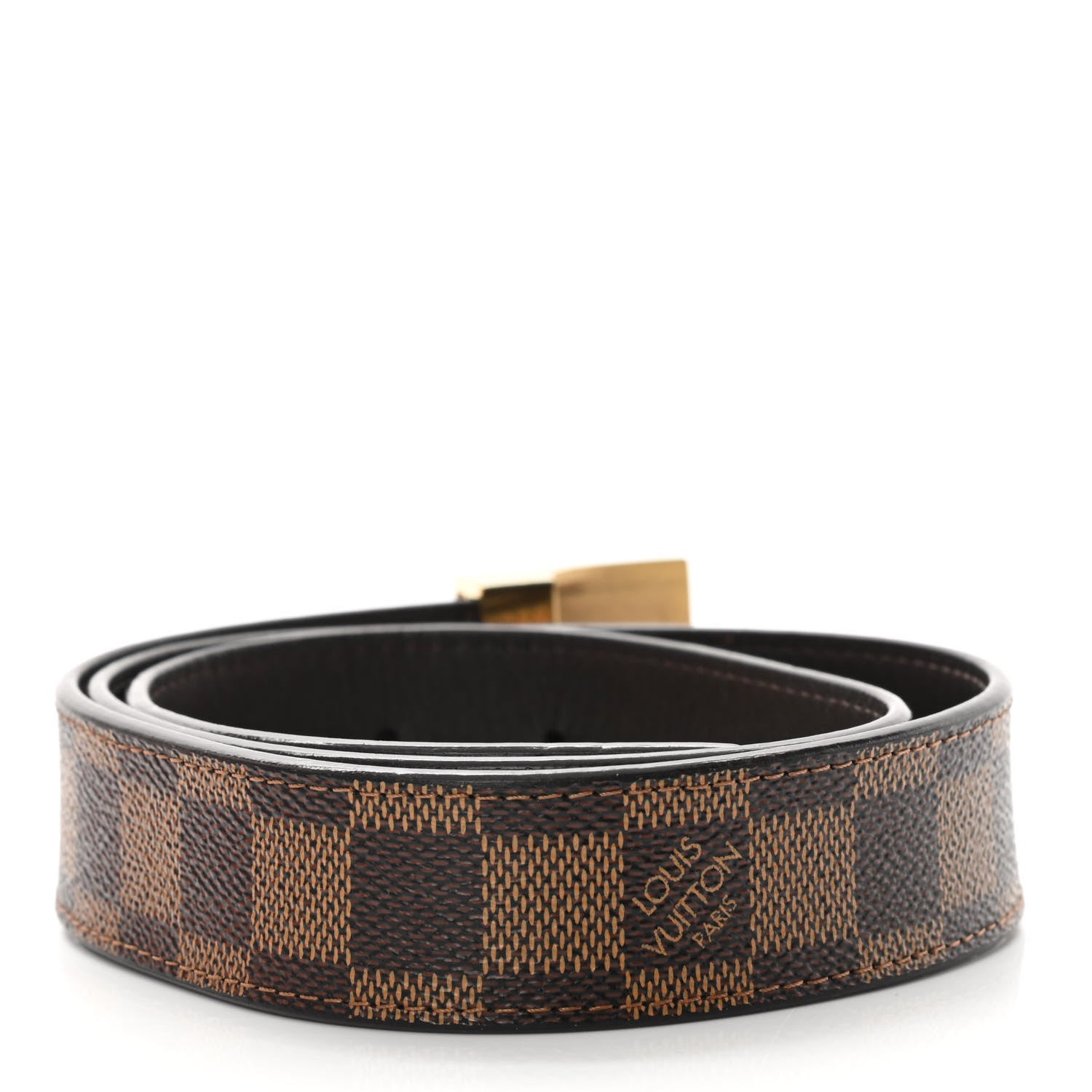 Louis Vuitton Damier Ebene LV Paris Buckle Belt 80 32 Gold 2 of 7