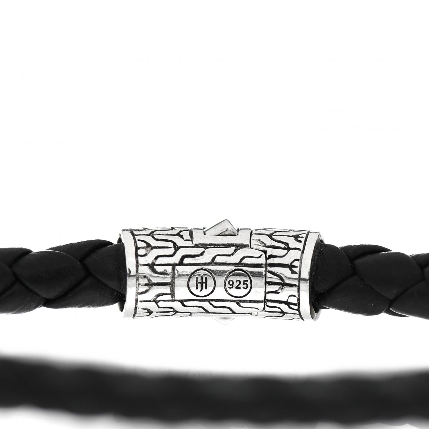 Sterling Silver Leather 5.5mm Classic Chain Station Bracelet Black