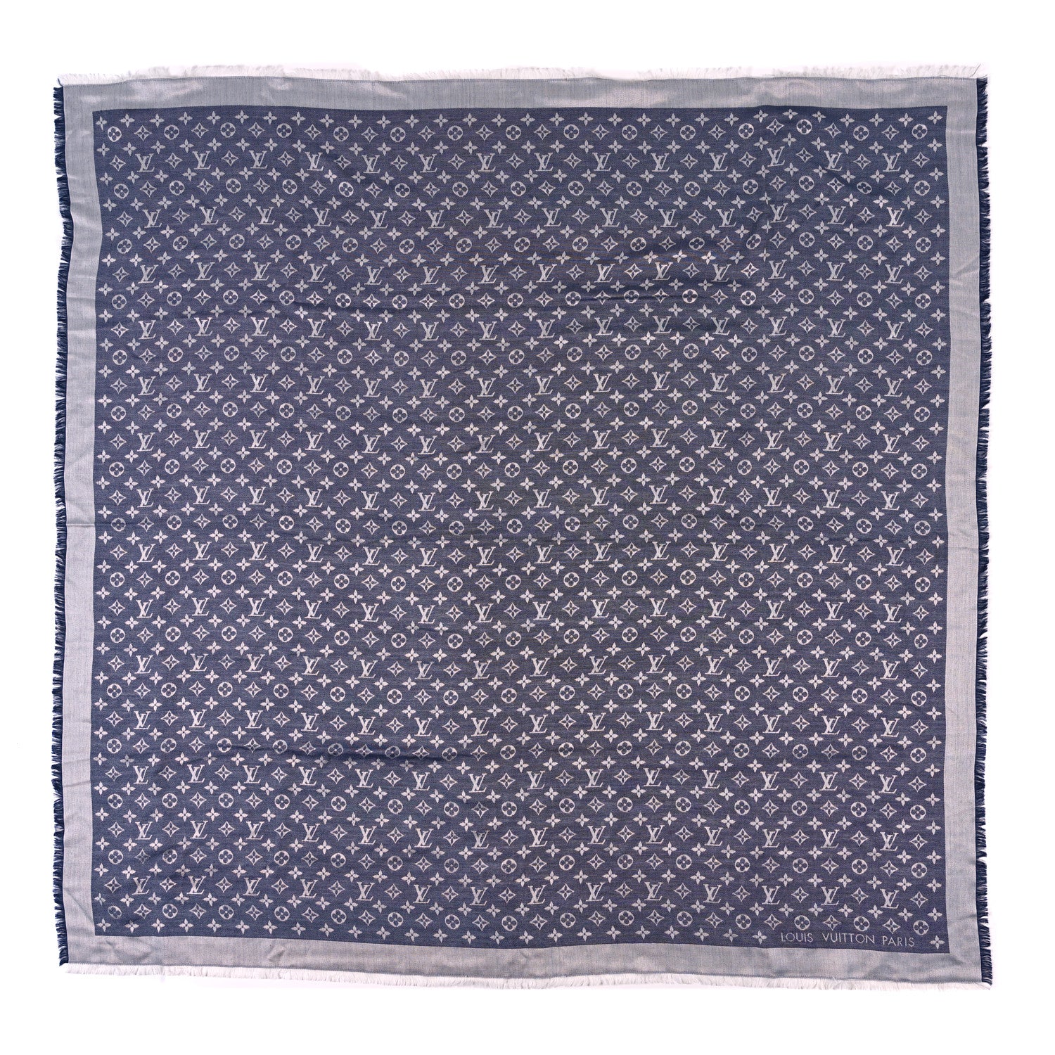 Louis Vuitton Silk Wool Monogram Denim Shawl Blue 1 of 3