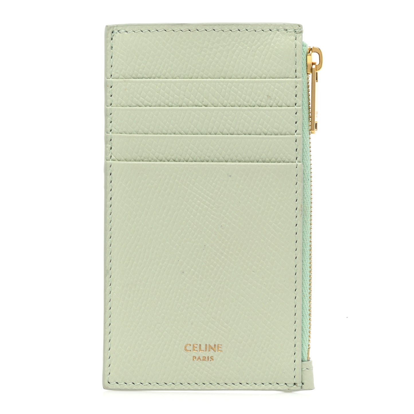 Grained Calfskin Zipped Card Holder Vert D'eau