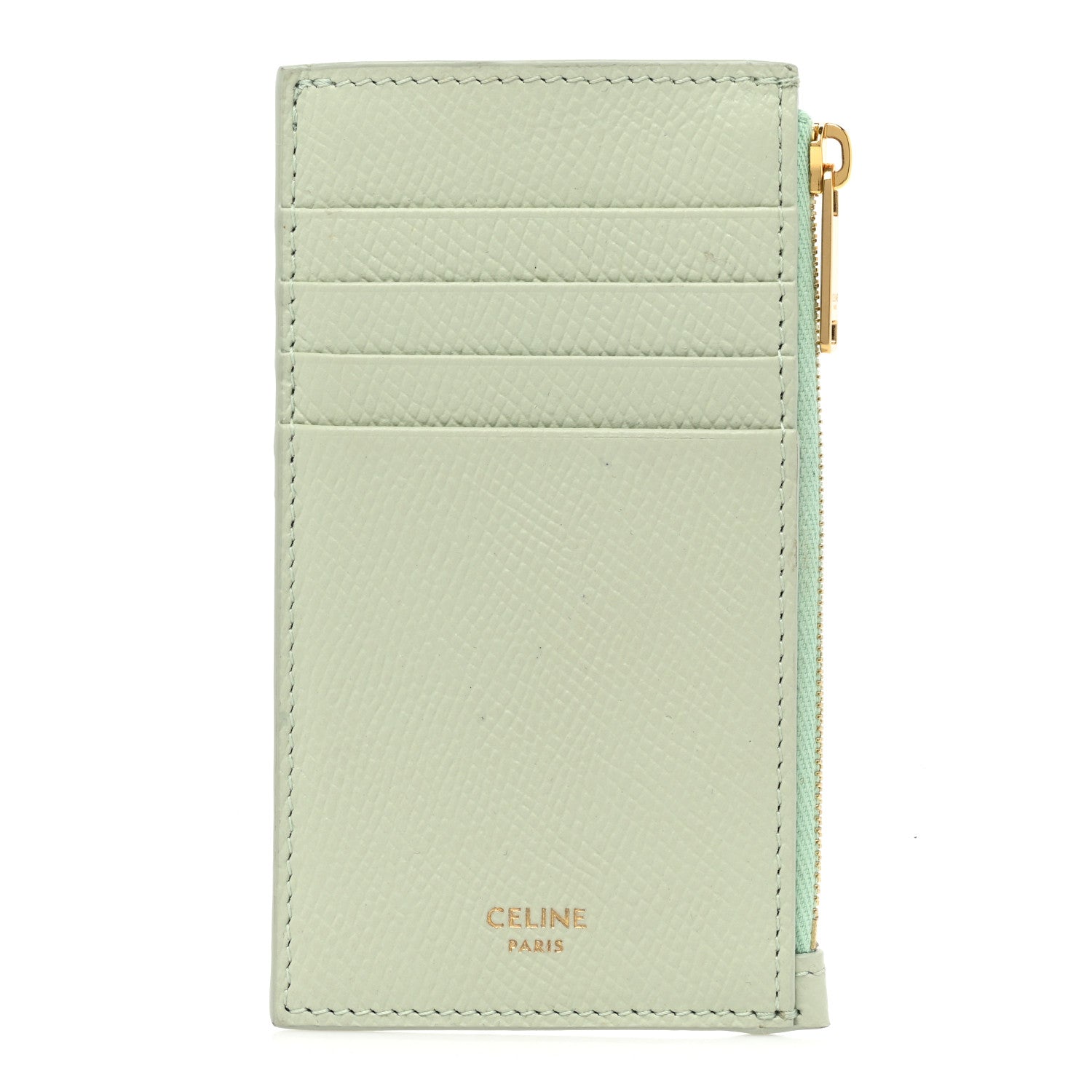 Celine Grained Calfskin Zipped Card Holder Vert D'eau 1 of 13