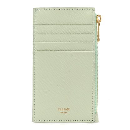 Celine Grained Calfskin Zipped Card Holder Vert D'eau 1 of 13