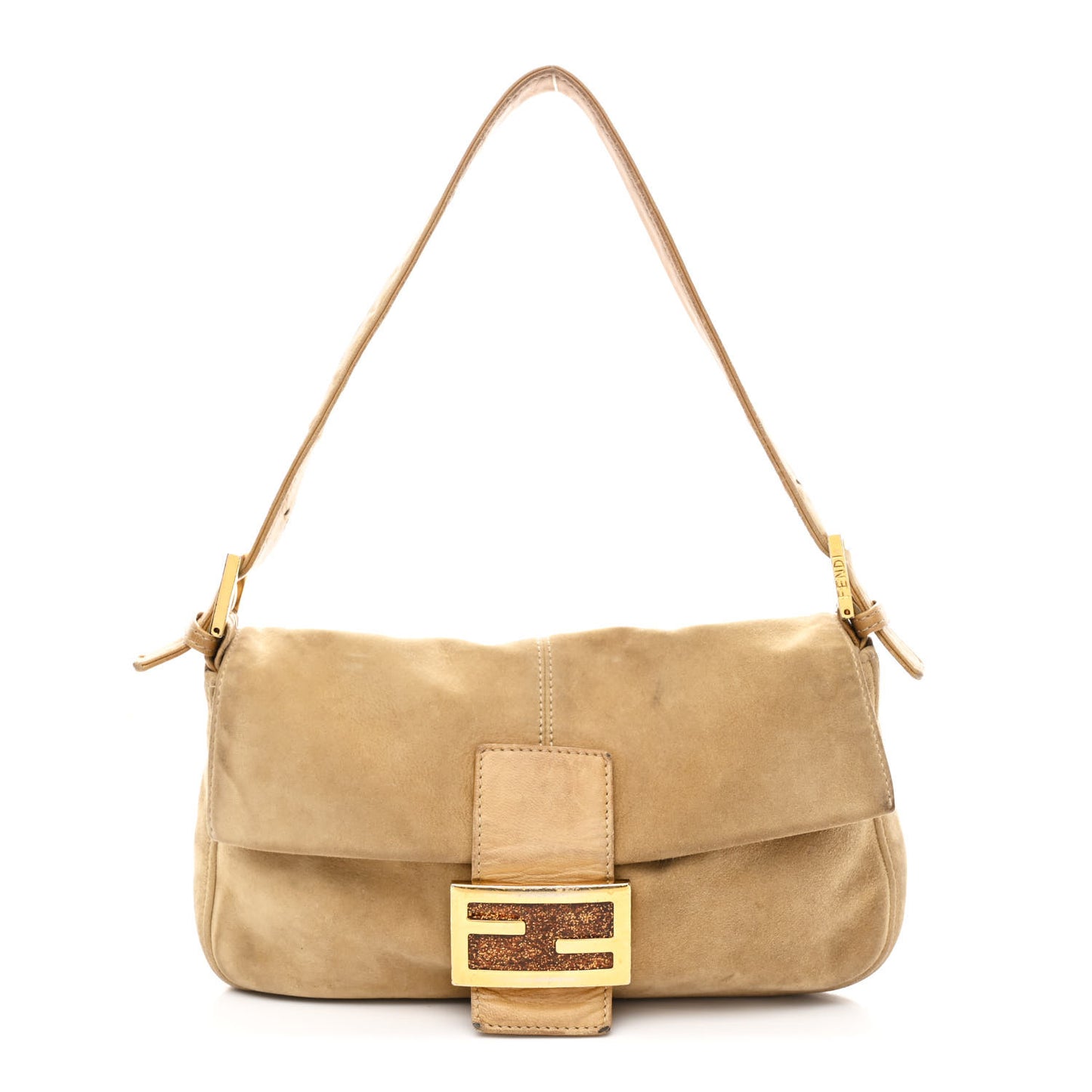Suede Baguette Shoulder Bag Beige