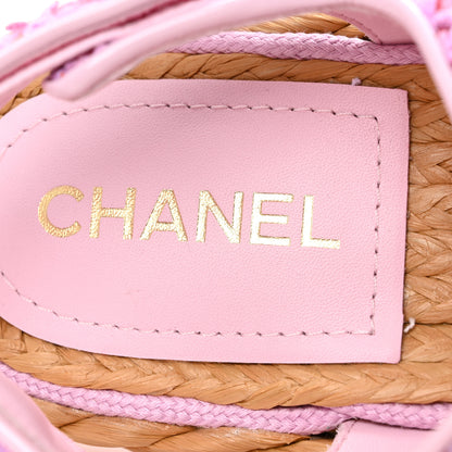 Chanel Tweed Patent Calfskin Velcro Dad Sandals 41 Light Purple Pink Red 8 of 9